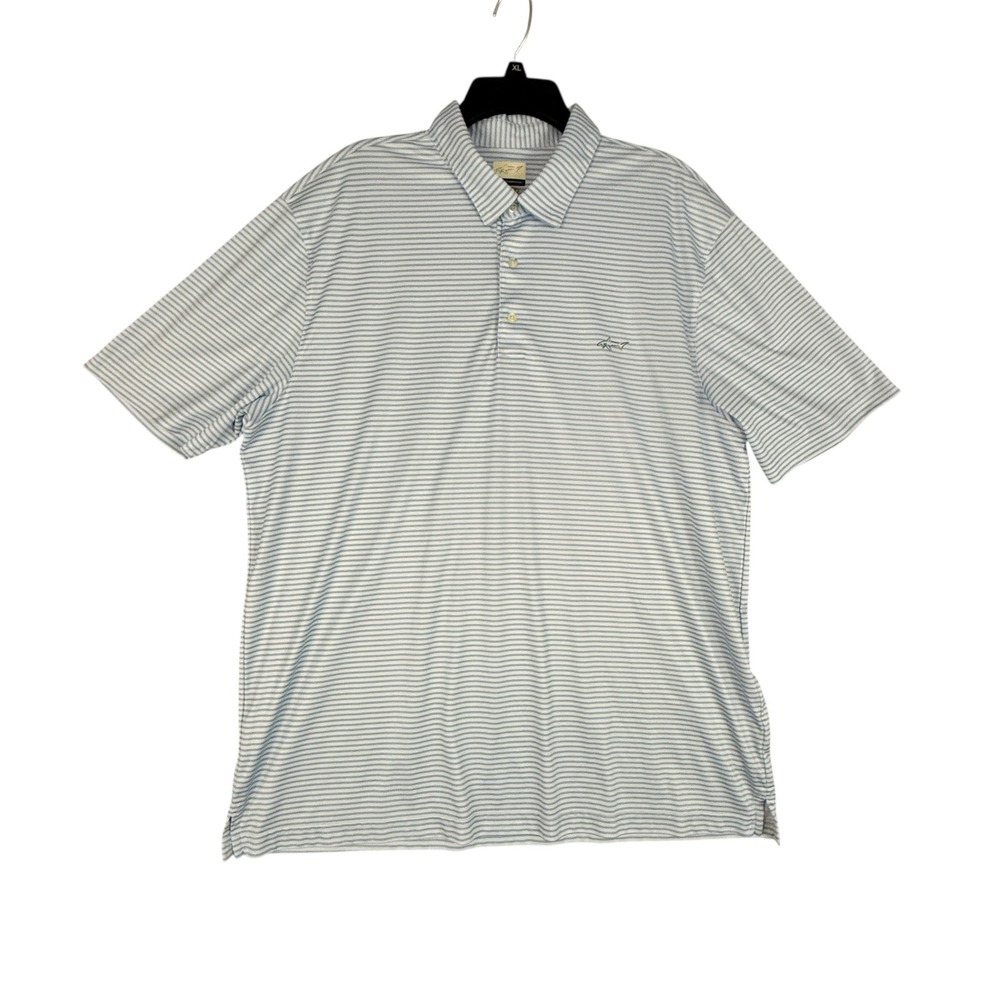 Greg Norman Play Dry Mens XXL Short Sleeve Stripe Golf Polo Shirt Shark‎ Logo